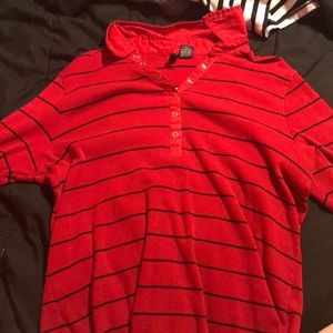 Red and black striped 3/4 sleeve top